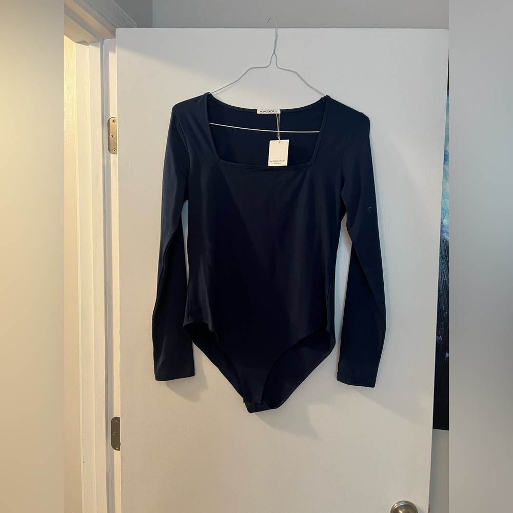 Navy Blue Square Neck long sleeve Bodysuit